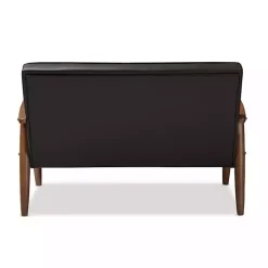 Faux Brown Leather and Rubberwood Loveseat, 49 in.