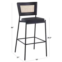 Faux Leather and Rattan Bar Stools, Set of 2