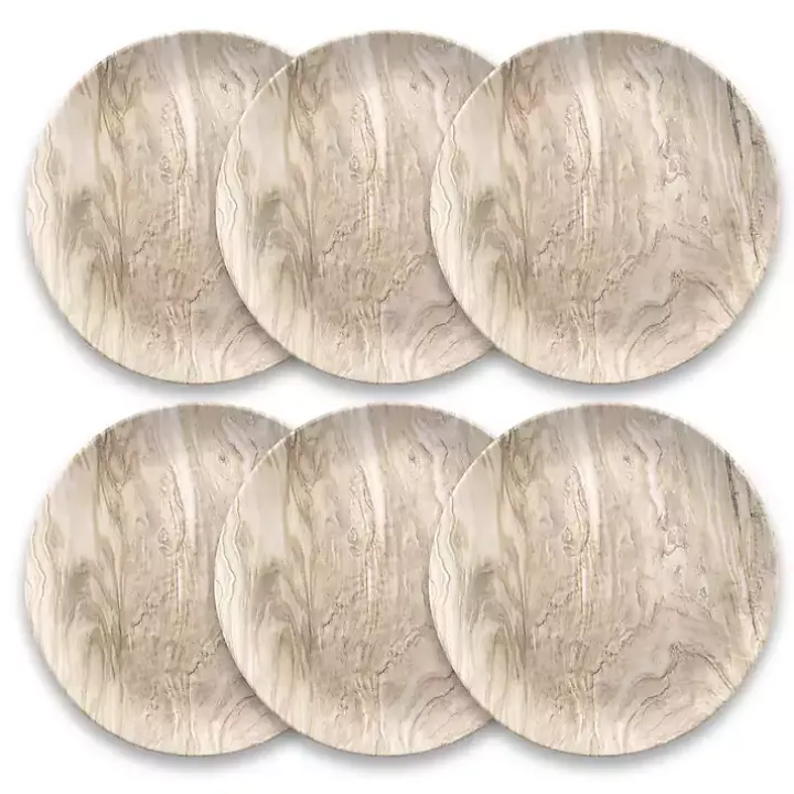 Faux Wood Melamine Dinner Plates, Set of 6