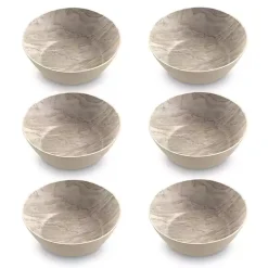 Faux Wood Melamine Low Bowls, Set of 6