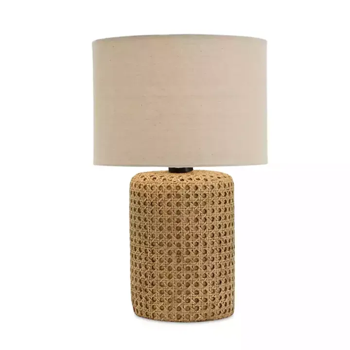 Faux Woven Wood and Linen Table Lamp