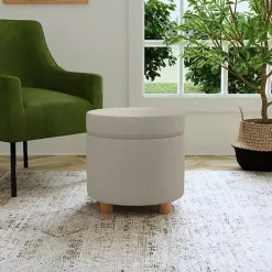 Fawn Round Velvet Storage Ottoman