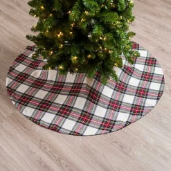 Festive White Plaid Christmas Tree Skirt
