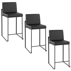 Fiji Black Faux Leather Counter Stools, Set of 3