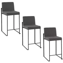 Fiji Charcoal Upholstered Counter Stools, Set of 3