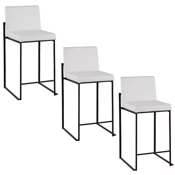 Fiji White Faux Leather Counter Stools, Set of 3