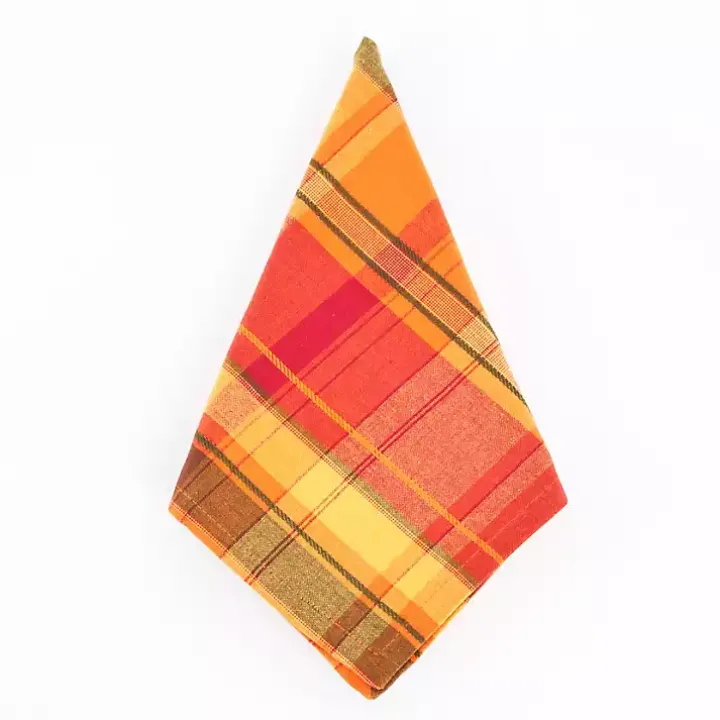 Fire Orange Plaid Harvest Napkins, Set of 4