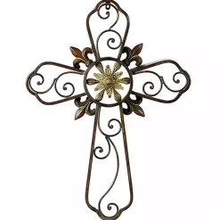 Fleur De Lis Traditional Metal Cross Wall Plaque