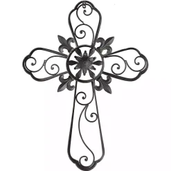 Fleur De Lis Traditional Metal Cross Wall Plaque
