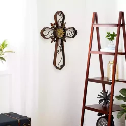 Fleur De Lis Traditional Metal Cross Wall Plaque