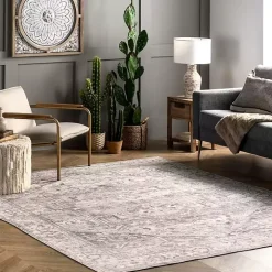 Flo Gray Vintage Medallion Washable Area Rug, 6x9