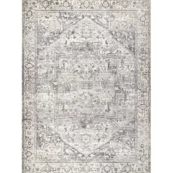 Flo Gray Vintage Medallion Washable Area Rug, 5x8