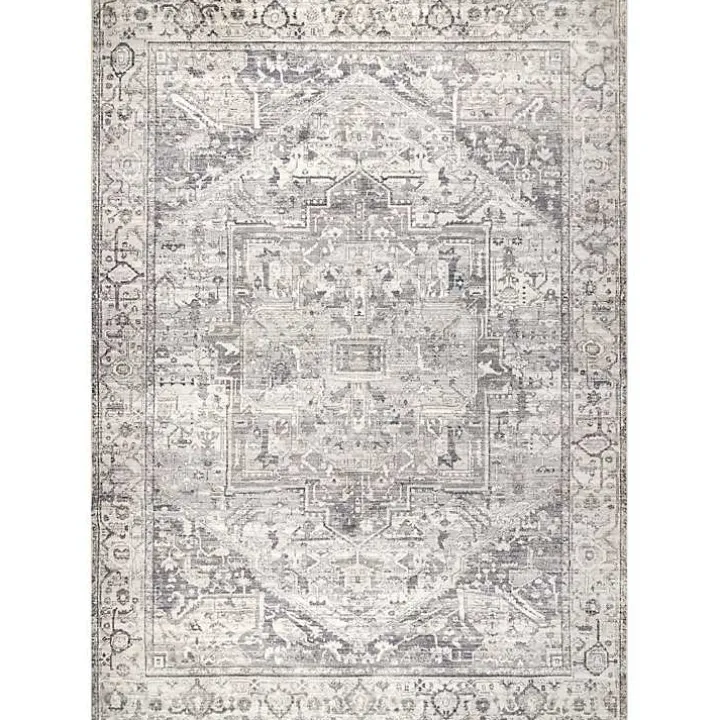 Flo Gray Vintage Medallion Washable Area Rug, 5x8
