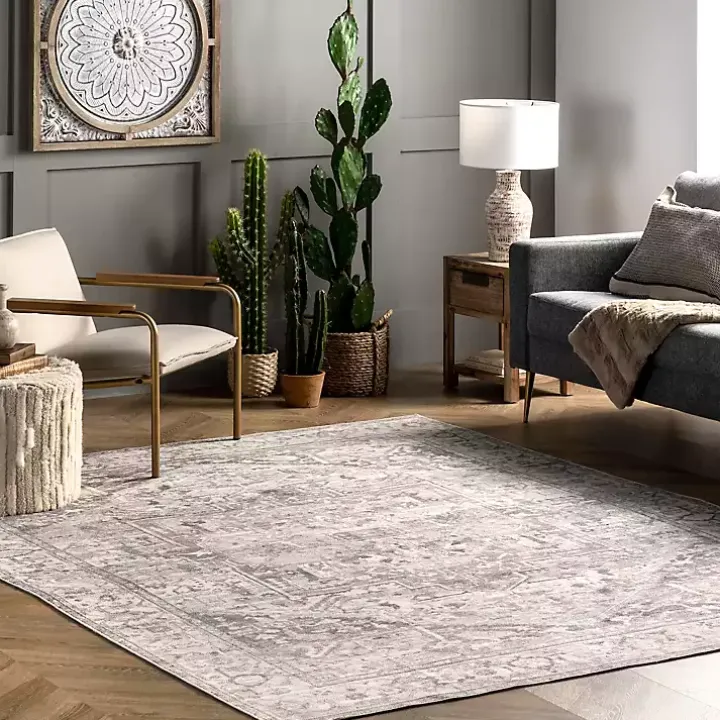 Flo Gray Vintage Medallion Washable Area Rug, 5x8