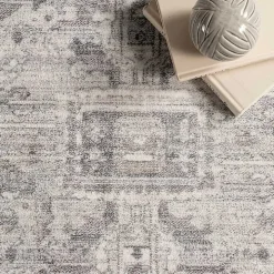Flo Gray Vintage Medallion Washable Area Rug, 5x8