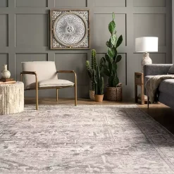 Flo Gray Vintage Medallion Washable Area Rug, 5x8