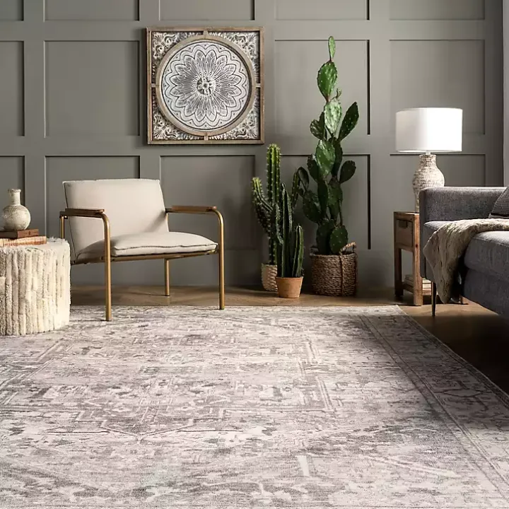 Flo Gray Vintage Medallion Washable Area Rug, 5x8