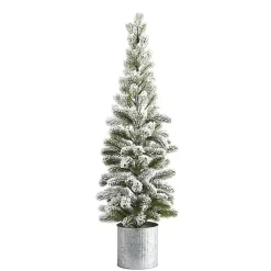 Flocked Pine Tree in Tin Can Planter