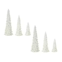Flocked Resin Cone Tree Figurines, Set of 6