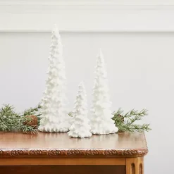 Flocked Resin Cone Tree Figurines, Set of 6