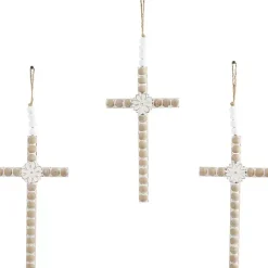 Floral Beaded Wood Cross Wall Plaques, Set of 3