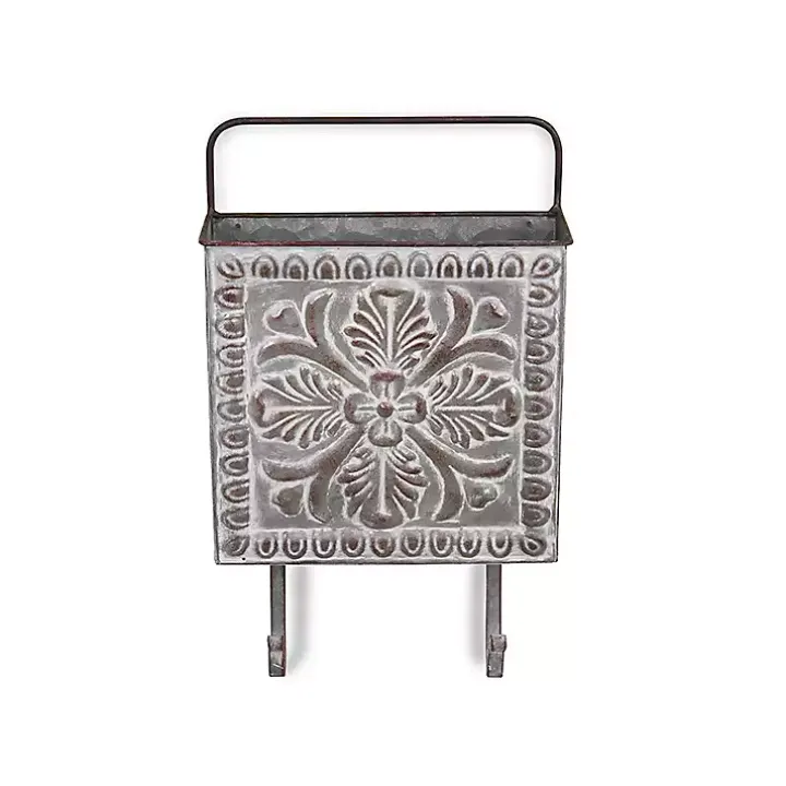 Floral Embossed Metal Wall Pocket