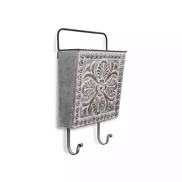 Floral Embossed Metal Wall Pocket