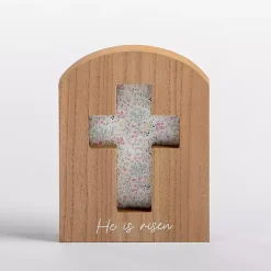 Floral He is Risen Cross Easter Tabletop Sign
