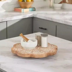 Floral Wood Lazy Susan Cake Stand