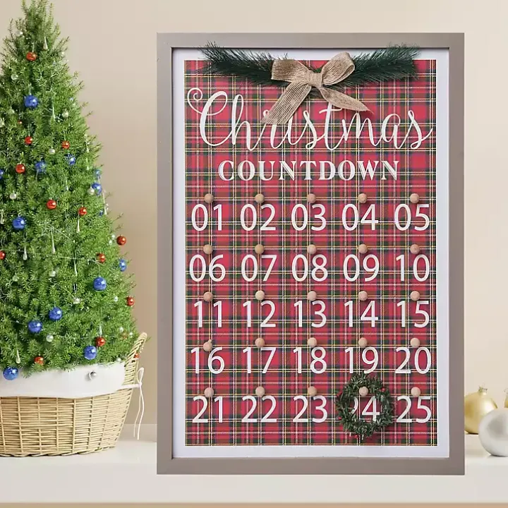 Framed Christmas Countdown Plaid Wall Plaque
