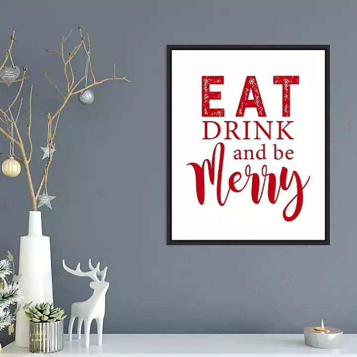 Framed Eat Drink Merry Christmas Canvas Art Print