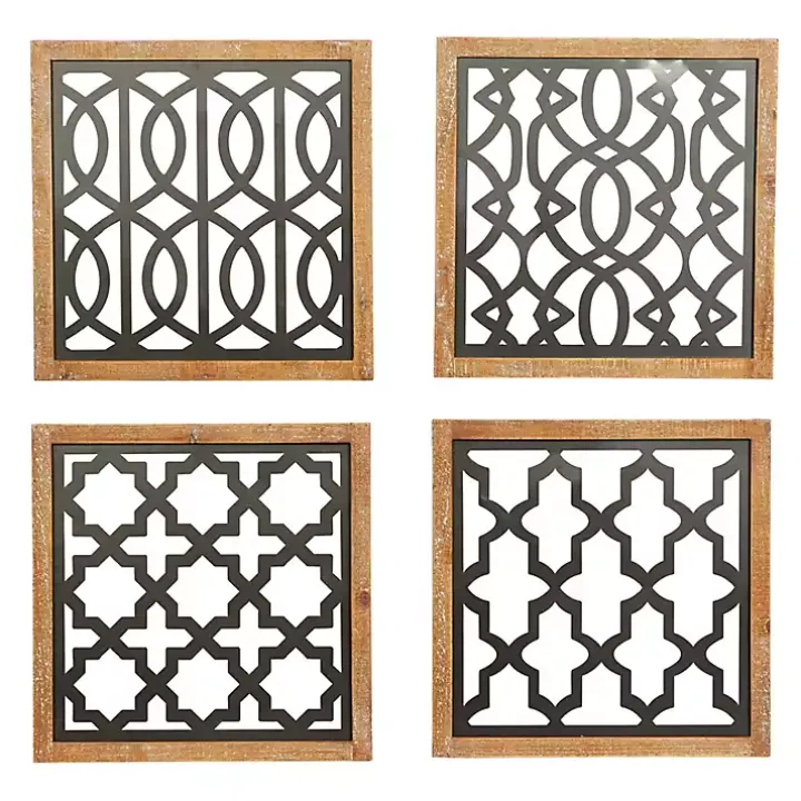 Framed Matte Black Metal Wall Plaques, Set of 4