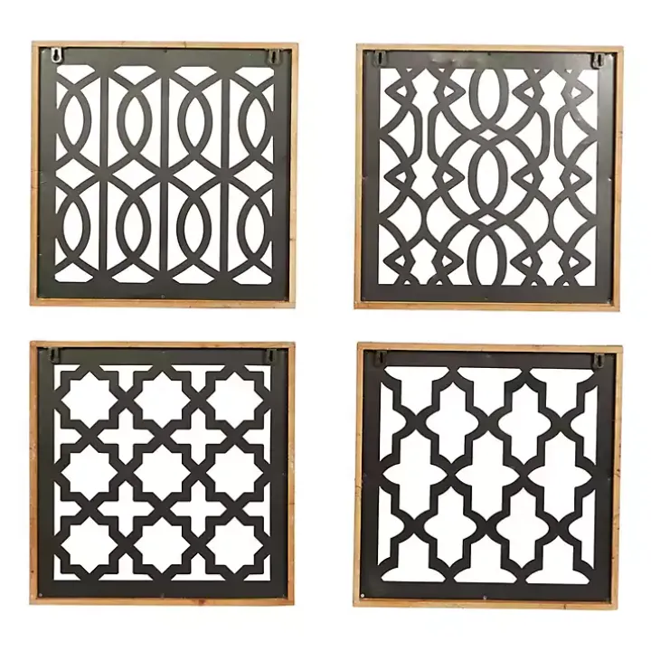 Framed Matte Black Metal Wall Plaques, Set of 4