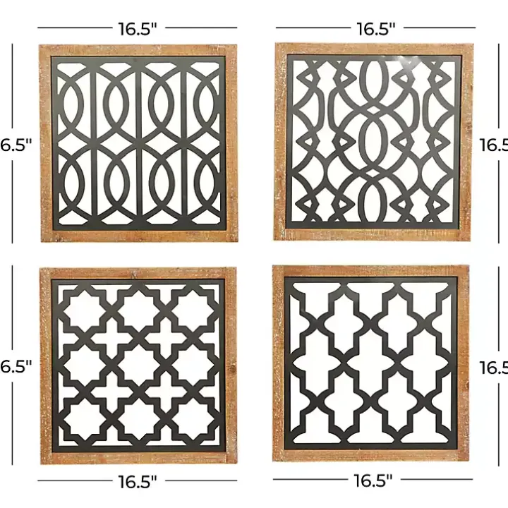 Framed Matte Black Metal Wall Plaques, Set of 4