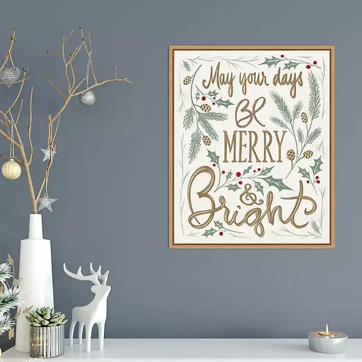 Framed Merry and Bright Christmas Canvas Art Print
