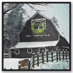 Framed Merry Christmas Barn Canvas Art Print