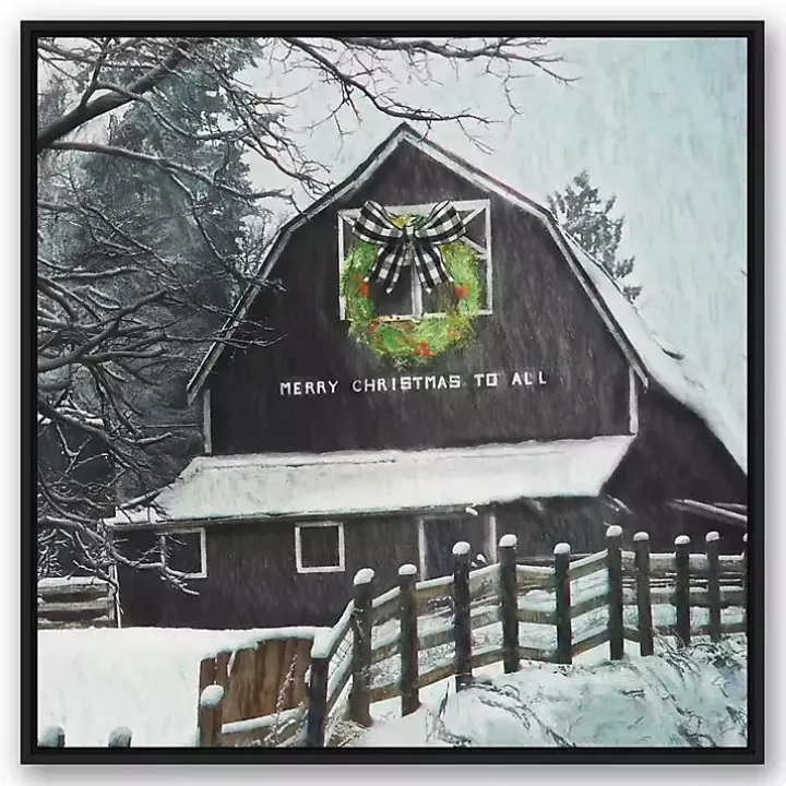 Framed Merry Christmas Barn Canvas Art Print