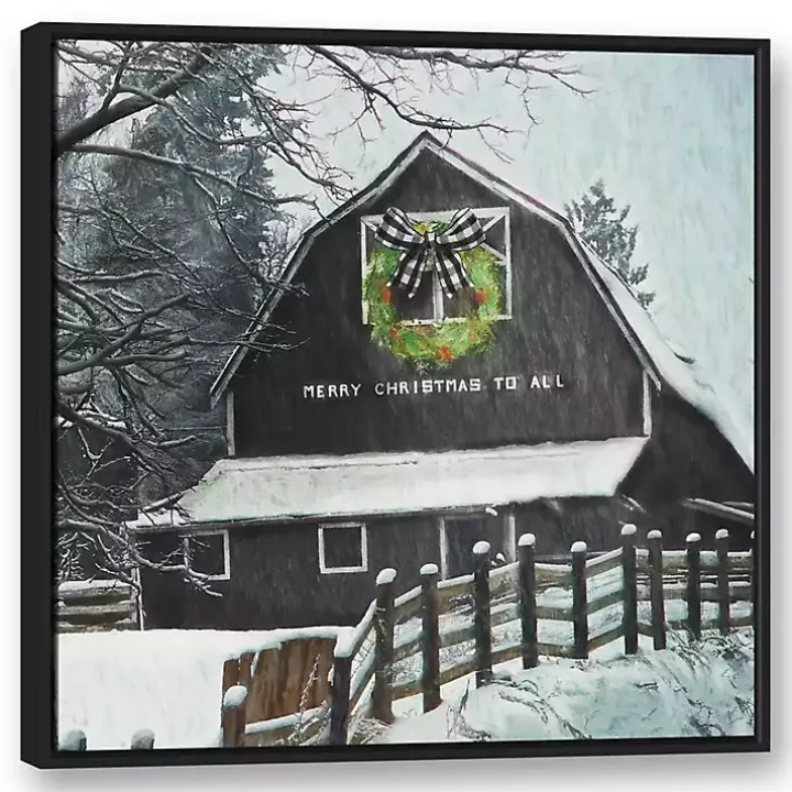 Framed Merry Christmas Barn Canvas Art Print