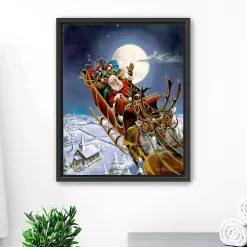 Framed Santa on His Sleigh Giclee Canvas Art Print