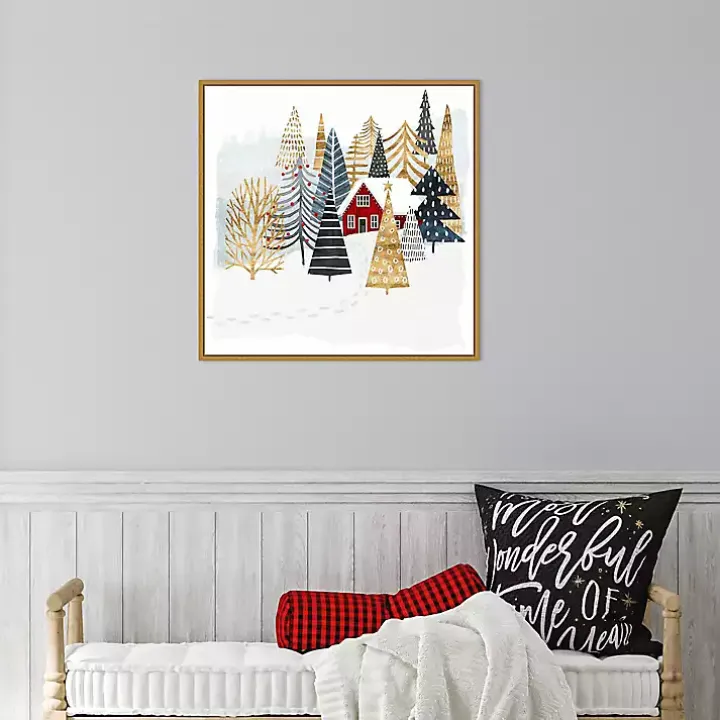 Framed Winter Landscape Christmas Canvas Art Print