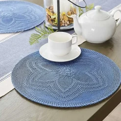 French Blue Woven Round Placemats, Set of 6
