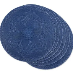 French Blue Woven Round Placemats, Set of 6