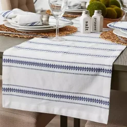French Blue Zig Zag Stripe Table Runner, 72 in.