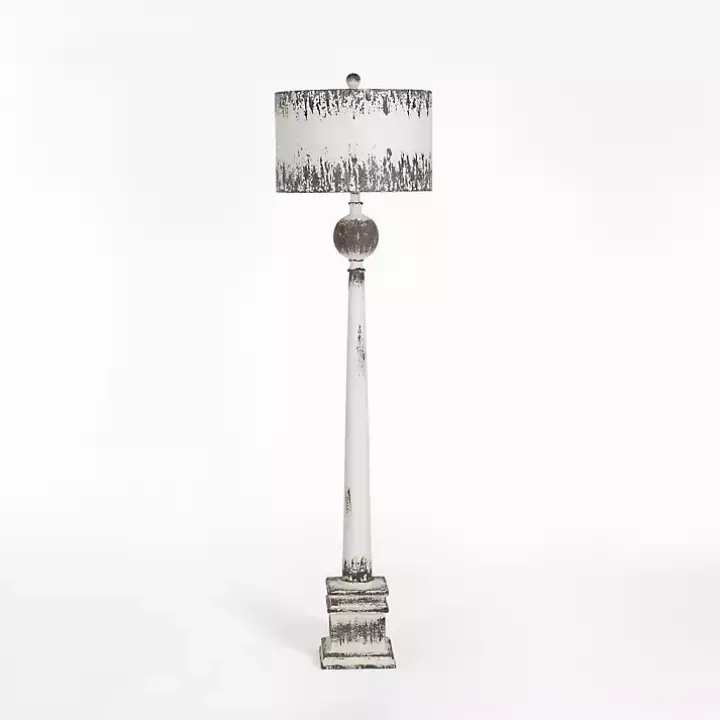 French Distressed White Floor Lamp