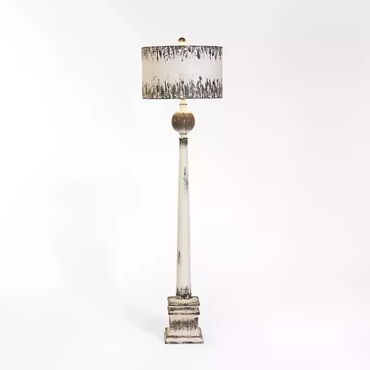 French Distressed White Floor Lamp
