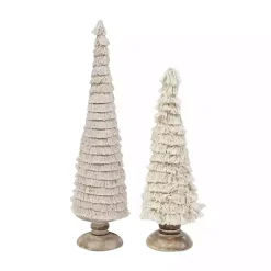 Fringe Embellished Christmas Trees, Set of 2