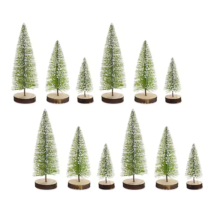 Frosted Bottle Brush Mini Trees, Set of 12