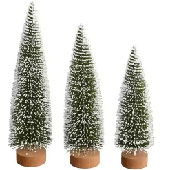 Frosted Green Bottle Brush Trees, Set of 3