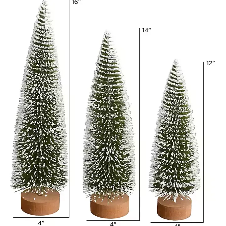 Frosted Green Bottle Brush Trees, Set of 3