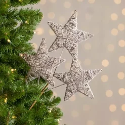 Frosted Rattan Star Trio Christmas Pick